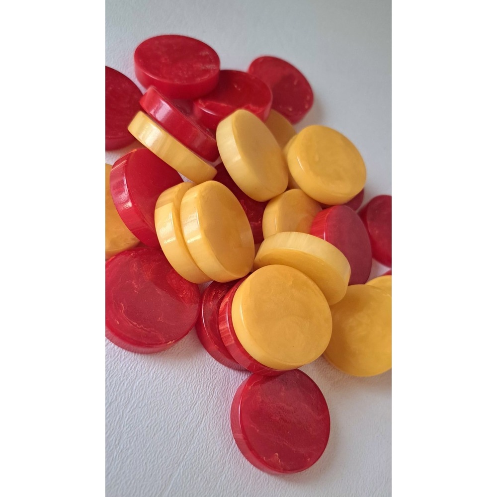 28 Red Swirl & Butterscotch Bakelite Checkers 198.6 Grams Backgammon